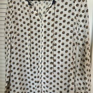 Stylish Women's Blouse with Navy and Gold Pattern